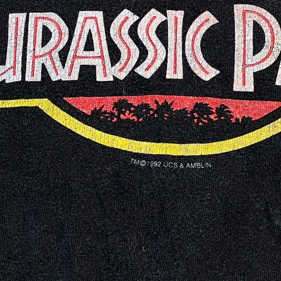 Jarassic park 1992 vintage Hanes heavyweight tshirt blk movie promo dinosaur - Picture 2 of 3